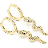 Gold Snake Dangle Huggie Earrings for Women – Cubic Zirconia Serpent Drop Hoop Earrings – Trendy Statement Jewelry Gift.KT0028