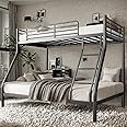 soges Metal Bunk Bed Twin Over Full Size with Ladder & Guardrail, Metal Bed Frame for Teens Adults, Heavy Duty Sturdy Bunk Beds, Black