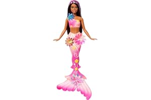 Barbie Mermaid Toy Dolls with Surprise Magic Blooming Flowers Feature, Ombre Tails, Pearl Headband Accessory & Long Brown Hair with Purple Highlights