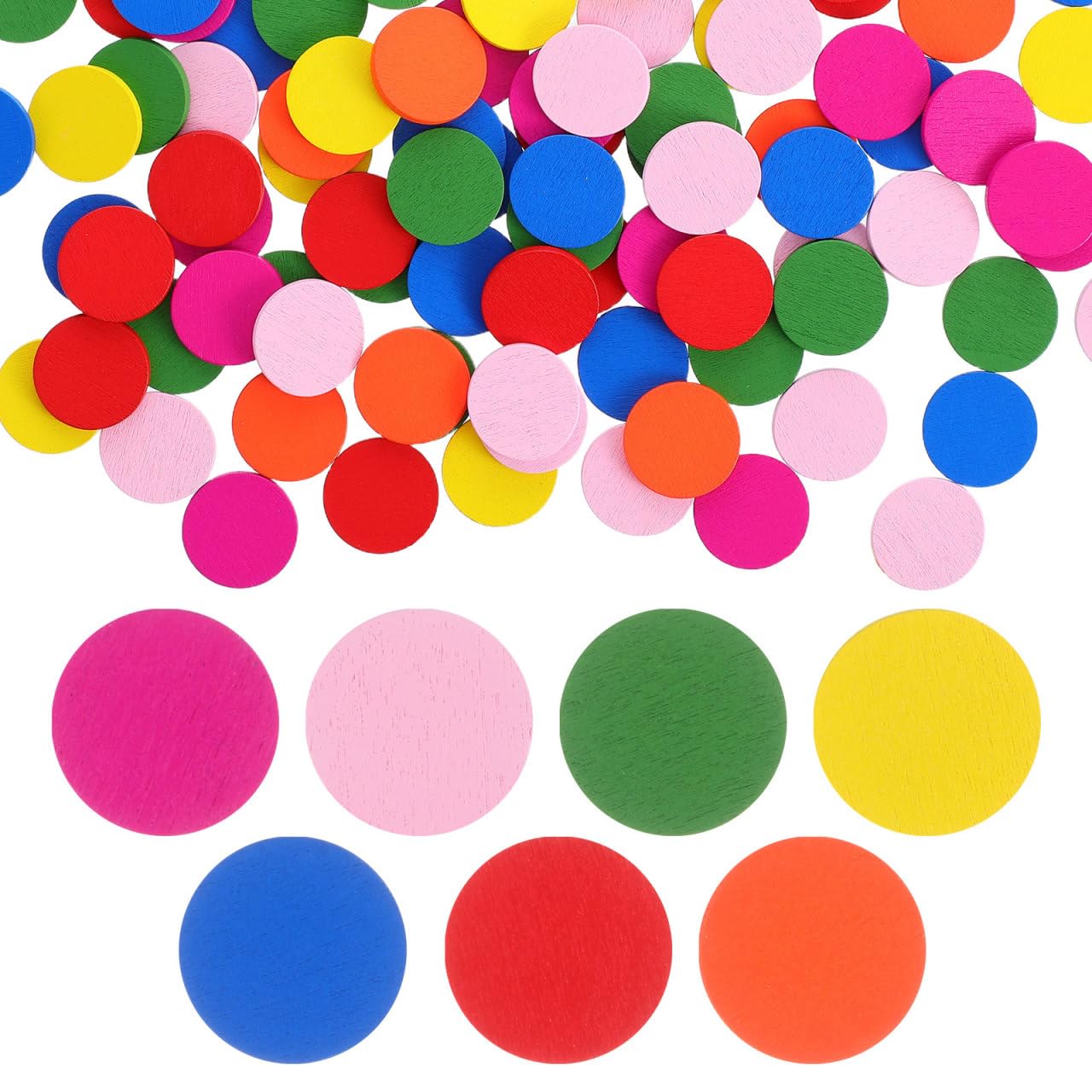 STOBOK Pack of 100 wooden counting pieces colourful circles chips bingo chips learning teaching toy for students (mixed colour)