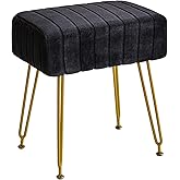 IBUYKE Velvet Rectangular Footrest Ottoman, Makeup Vanity Stool Side Table, Dressing Table Seat, Pouf Couch Stool, Golden Steel Legs, Black LG-51B