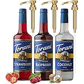 Sugar-Free Syrup Trio - Coconut, Strawberry & Raspberry - Coffee & Italian Soda Flavoring for Drinks Three 25.4 Oz Bottles with 3 Jimoco Pump Dispensers