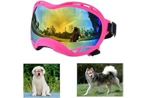 HDLSINA Soft Goggles Large Breed Anti-UV Sunglasses, Large Dog Sunglasses for Medium-Large Dogs - Dustproof, Windproof, Snowproof - Pink Frame & Colored Lens