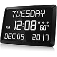 Digital Clock, Raynic 11.5" Large LED Word Display Dimmable Digital Wall Clock,Adjustable Brightness Digital Alarm Clock with