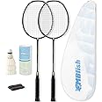MBFISH Badminton Racket Set with 2 Carbon Fiber Rackets, 3 Shuttlecocks, 2 Replacement Racket Grip Tapes and 1 Badminton Bag - Perfect for Beginners & Outdoor Games 4U