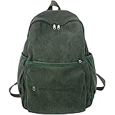 Lamprod Aesthetic Backpack Cute Backpack Corduroy Backpack School Supplies Laptop Bag for Teens Girls Women Students Solid Color(Green)