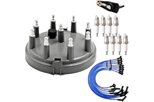 MOAUTO Ignition Distributor Cap & Rotor and Spark Plugs with Wire Set Tune Up Kit 671-8085 FD168T Compatible with Ford Bronco