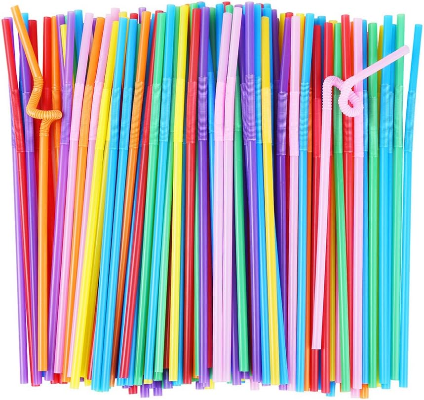ALINK Flexible Plastic Drinking Straws, 10.2 Inches Extra Long Colorful Disposable Bendy Party Fancy Straws, Pack of 200: Health & Personal Care