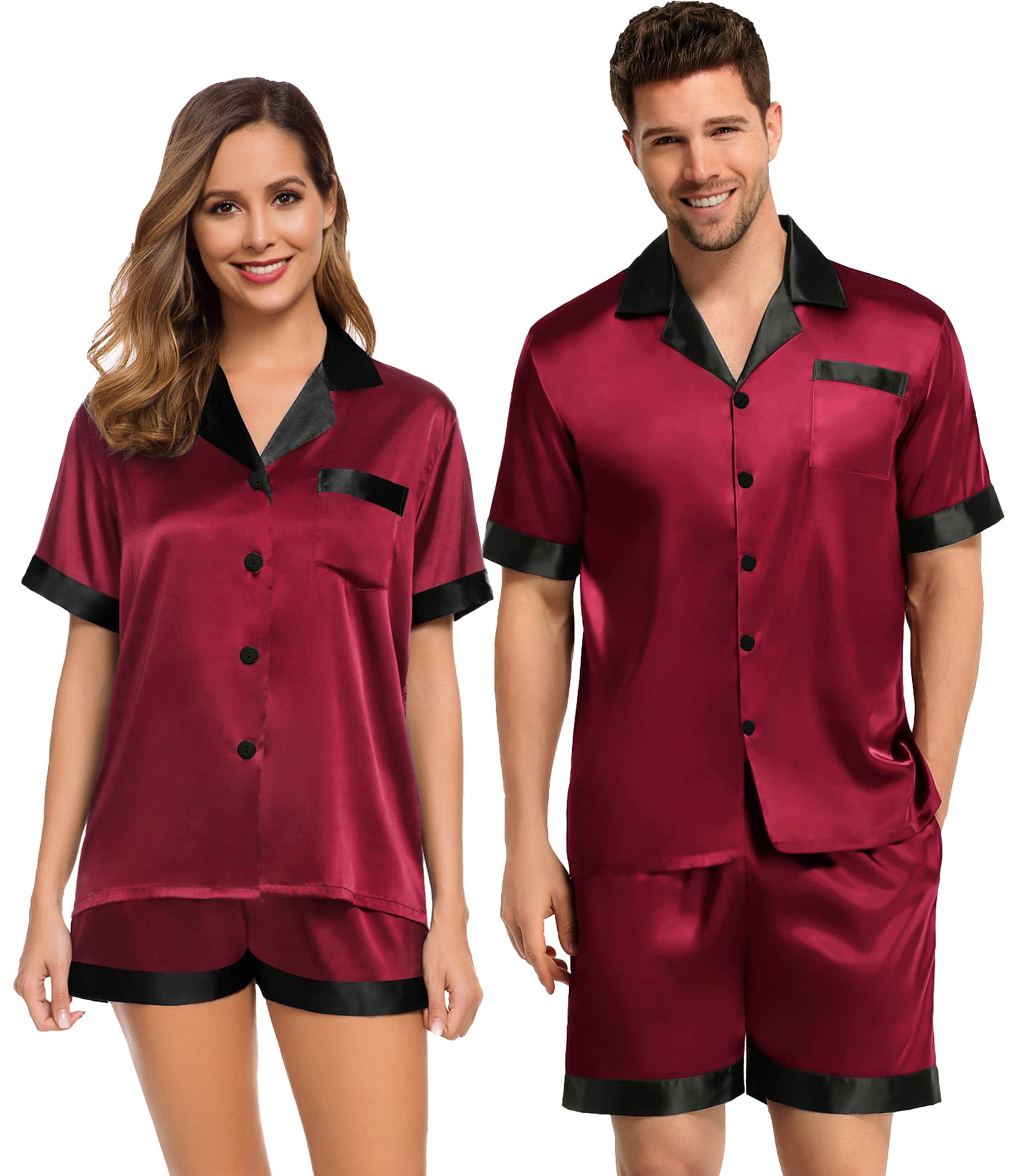 Men & Women Silk Satin Pajamas Set – Couple Sleepwear, Unisex Nightwear, Plus Sizes Available
