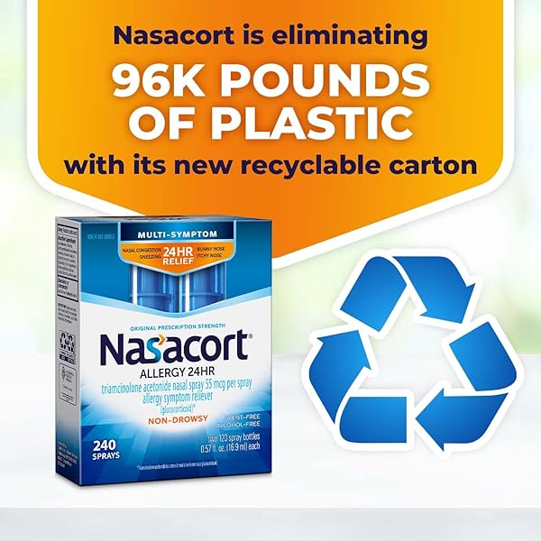 NASACORT 24HR ALLERGY NASAL SPRAY FOR ADULTS, NON-DROWSY & ALCOHOL FREE, 240 SPRAYS, 0.57 FL.OZ. 2CT