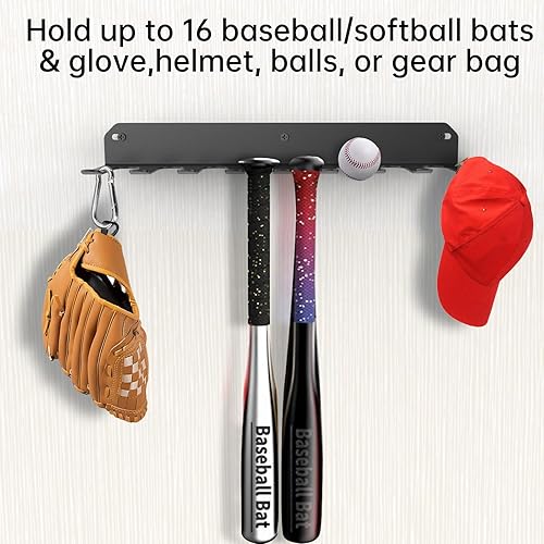 Bat Holder THE WHITE SHOP Wall Mount Baseball Bat Rack, Hold 16 Bats ...