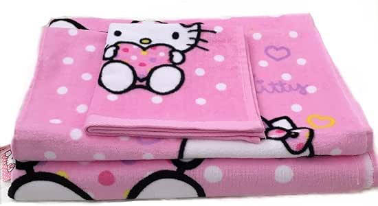 Amazon.com: Ustide 3-Piece Pink Hello Kitty Bath Towels Set Girls Hand ...