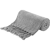BATTILO HOME Gray Chenille Throw Blanket for Couch, Decorative Soft Knit Throw Blanket with Fringe Tassels, Lightweight Throw Blanket for Home Decor, 50"x60"