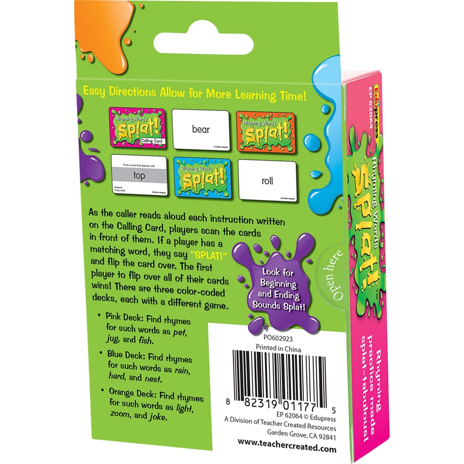 Teacher Created Resources Rhyming Words Splat Game