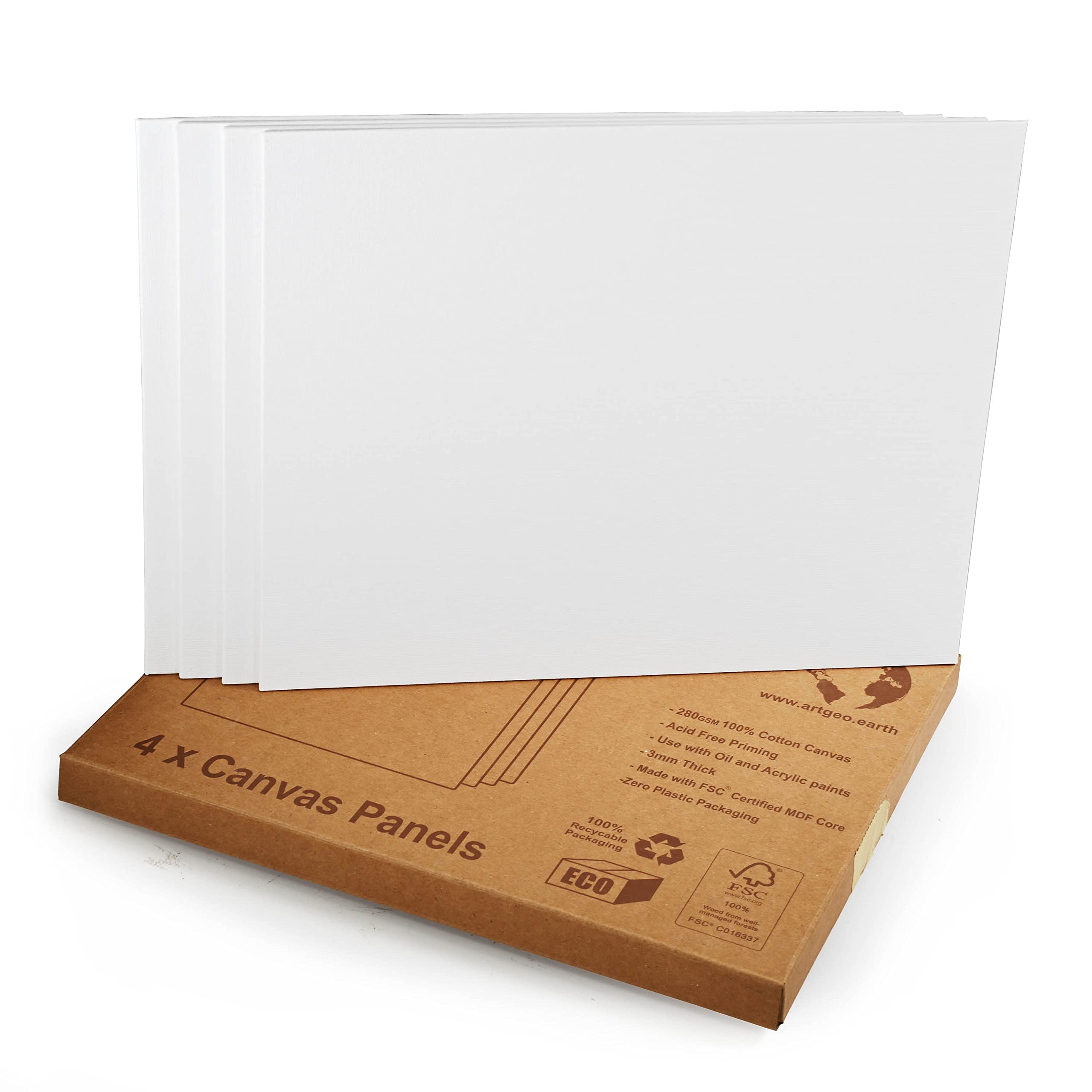 Artgeo 3mm FSC Canvas Panel 24 x 30cm, Pack of 4, 100% Plastic Free Packaging