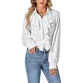 LYANER Women's Dressy Ruffle Blouse Long Sleeve Collar Neck Button Down Victorian Shirt Tops