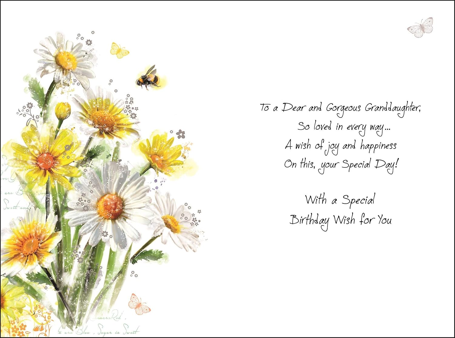 Secret Garden Jonny Javelin Granddaughter Birthday Card (JJ-SG12) - Artistic Daisies and Bee Range - Foil & Flitter Finish - Image 3