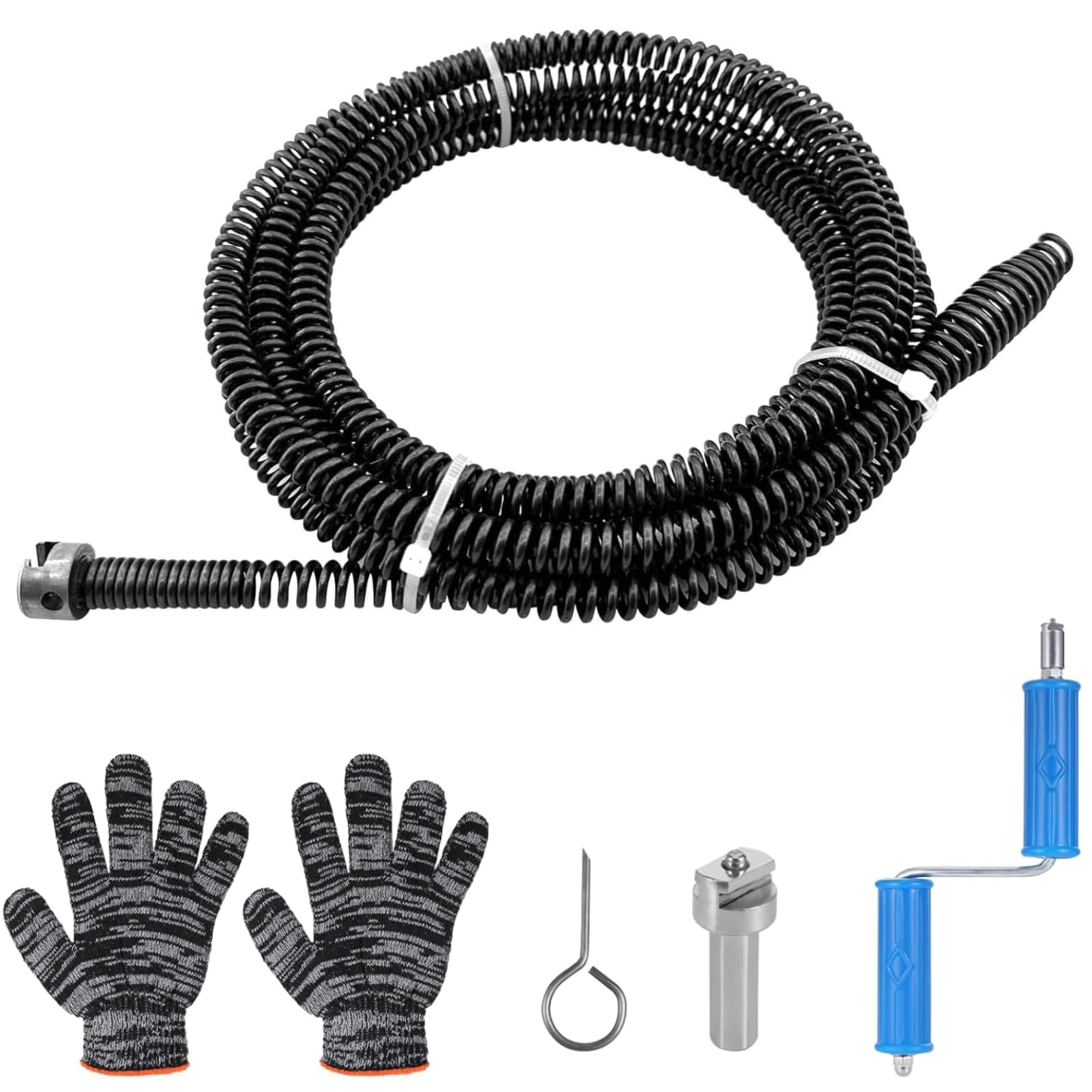 Zocipro 18Ft Drain Unblocker Snake & Auger Tool - Hand Cranked Drain Cleaner for Kitchen, Bathroom & Toilet Blockages | 5.5m Flexible Spring with Drill Adapter & Protective Gloves Included