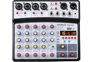 BOMGE 6 Channel Audio Sound Mixer - Professional Digital DJ Mixing Console for Live Streaming, Karaoke and Stereo Recording - With PC Computer Record Playback/Bluetooth/MP3/USB/48V /16 DSP Echo