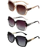 Frienda 3 Pieces Women Polarized Oversized Sunglasses Shiny Composite Frame Sunglasses Vintage Rhinestone Glasses