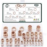 350 PCS, Premium Copper Metric Sealing Crush Washers Assortment Kit, Enhanced Flat Ring Oil Drain Plug Crush Washer Gasket Seal Set, Banjo Bolt Washers for Automotive, Motorcycles （10 Size）