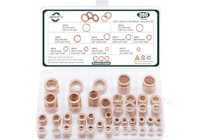JMINRUN 350 PCS, Premium Copper Metric Sealing Crush Washers Assortment Kit, Enhanced Flat Ring Oil Drain Plug Crush Washer Gasket Seal Set, Banjo Bolt Washers for Automotive, Motorcycles （10 Size）