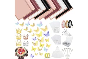 UMACWIN 260 Pcs Flower Bouquet Wrapping Paper Waterproof Floral Wrapping Paper, Florist Supplies with Butterflies Crowns Ribbon Floral Pins Clear Tape Greeting Cards and Card Holders