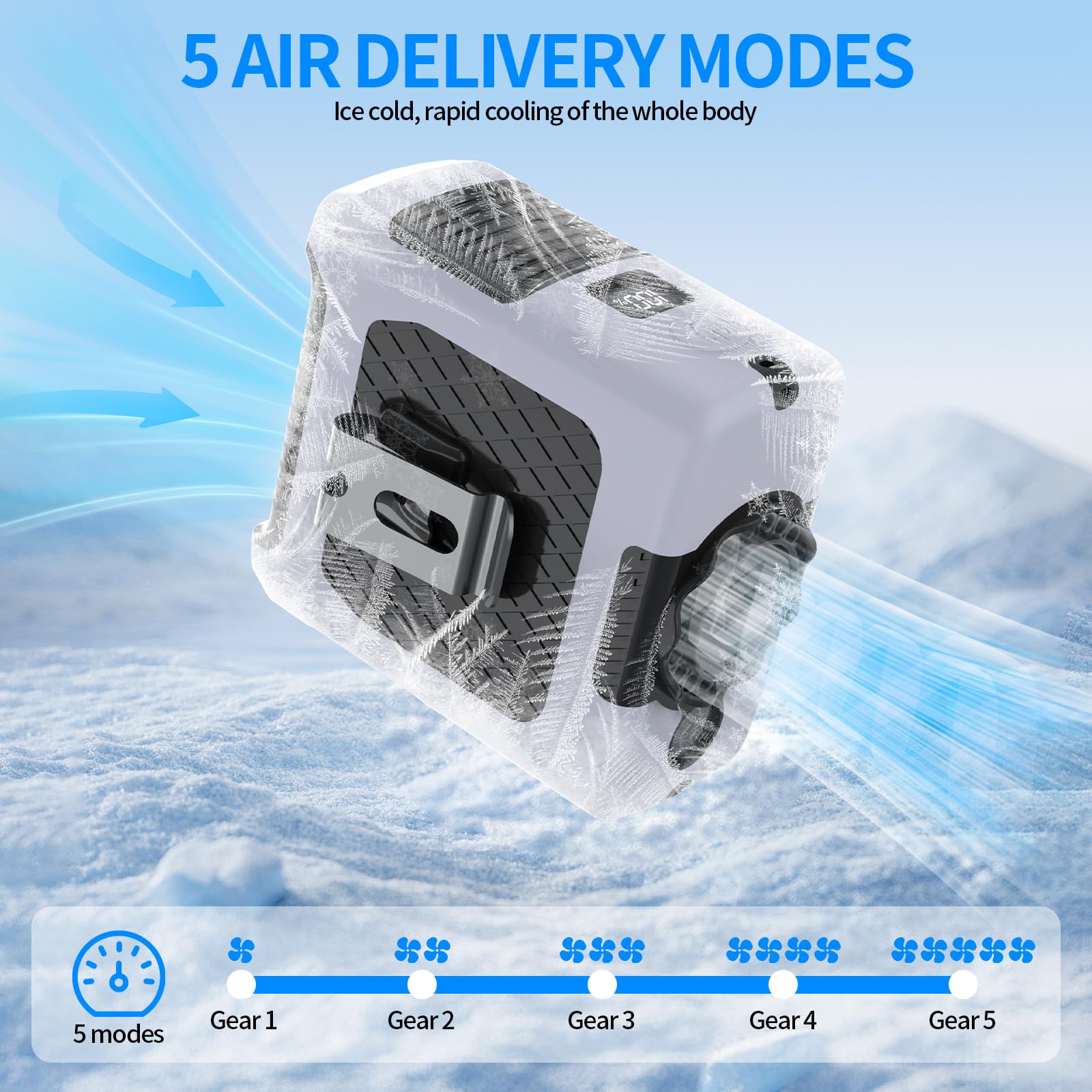 Portable Fan Wearable Personal Fan with 5 Speed Max 55 Working Hours Low Noise Portable Neck Fans Cooling Waist Fans for Camping Traveling LED Power Display 10000mAh Rechargeable (Gray)