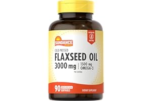 Sundance Flaxseed Oil 3000mg | 90 Softgels | with 1500mg Omega-3 | Cold Pressed | Non-GMO and Gluten Free Supplement