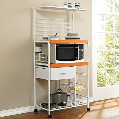 BrylaneHome White Honey Microwave Cart for Kitchen Storage