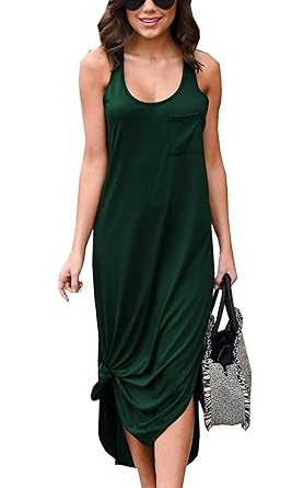 SPec4Y Damen Sexy Kleid Elegante Ärmellos Sommerkleid Volltonfarbe Lässig Partykleid Unregelmäßige Maxikleid