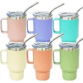 Metalya 3 oz Mini Tumbler Shot Glass with Straw and Lid, 6 Pack Stainless Steel Shot Glasses with Handle, Double Wall Vacuum Insulated Tumblers for Laser Engrave, Cute Cups for Party (6 Pack C)
