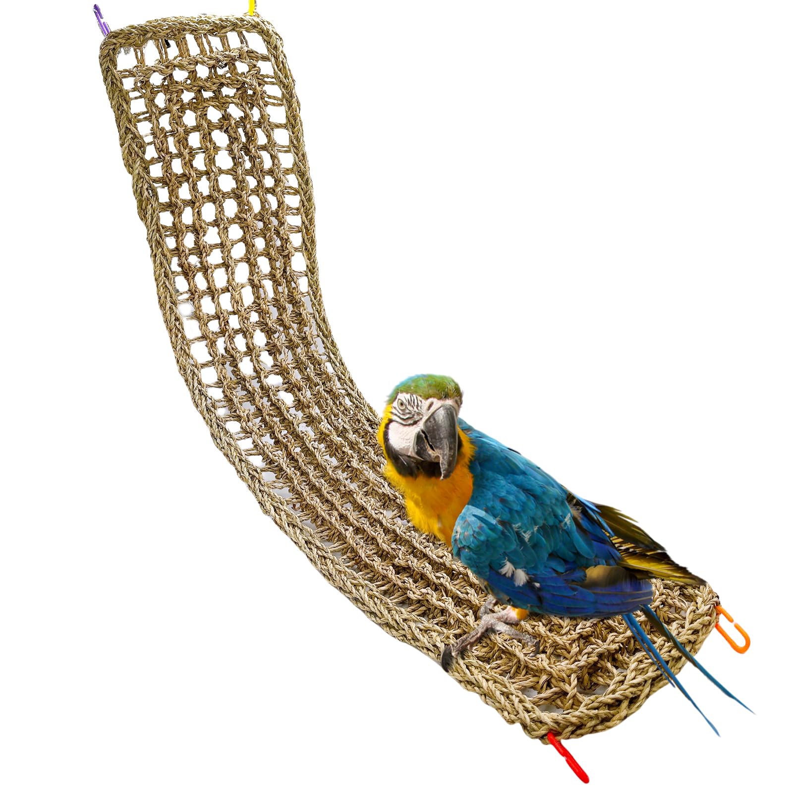 Photo 1 of Bird Seagrass Mat 39.4×7" Natural Grass Woven Net Hammock Hanging on Parrot Cage with Hooks Parakeet Climbing Rope Ladder Chew Toys for Lovebird Cockatiel Conure Budgie Cockatoo Supplies