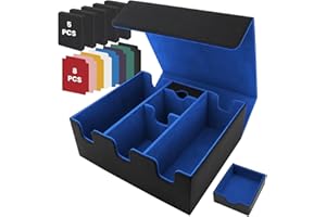 QLOUNI Card Storage Box for Trading Cards, Holds 5 MTG Decks Card Box or 2200+ Cards, Leather Magnetic Closure TCG Storage Box for MTG, YuGiOh, Sports Cards, with 13 Card Dividers & Dice Tray
