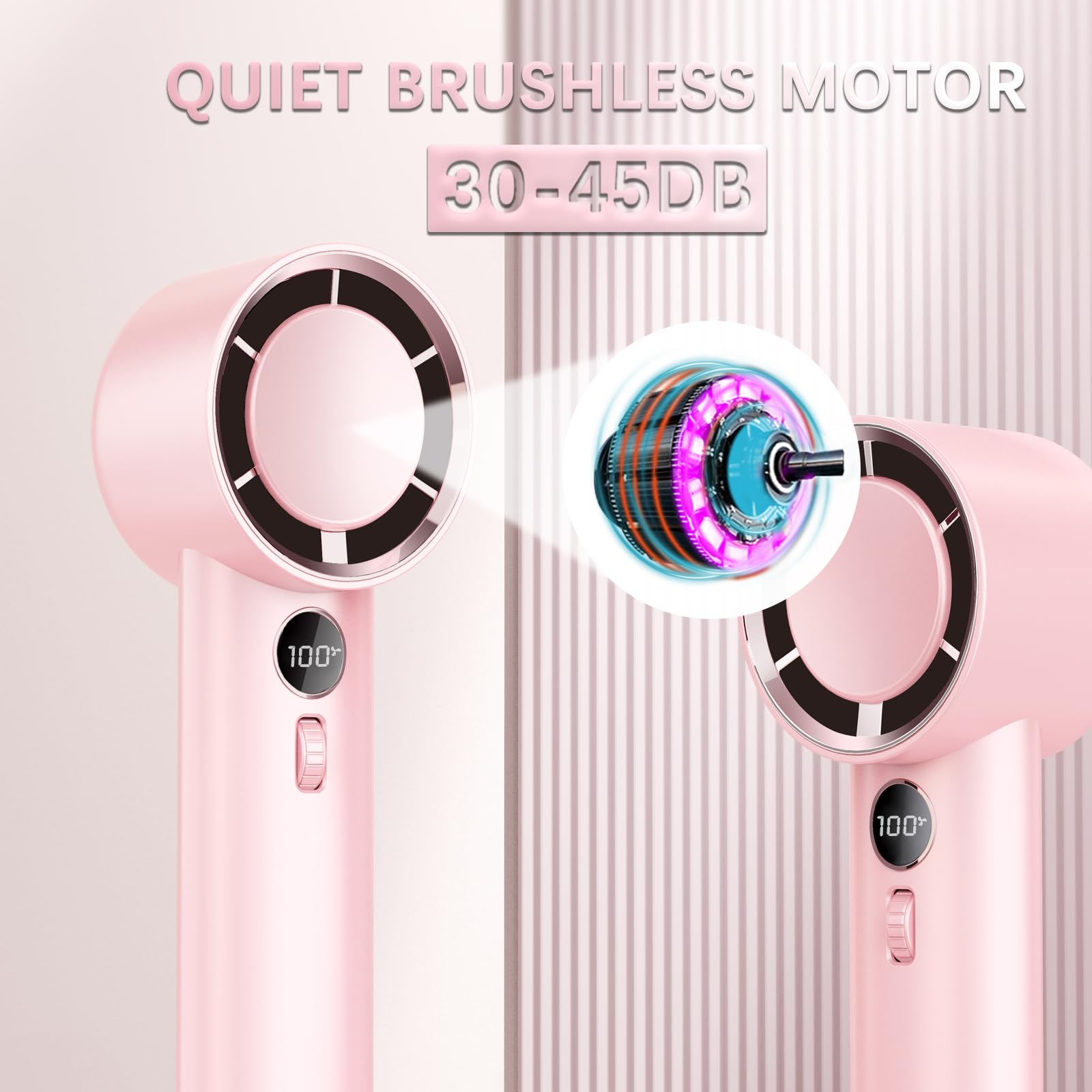 Halybau Handheld Fan,1-100 High Speed Adjustable Turbo Mini Fan,2500-5000mAh Battery Operated Rechargeable Personal Fan with Digital Display for Travel/Camping/Outdoor/Home/Office (Pink), OT-F18