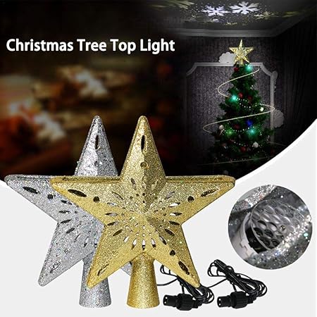 Stella Di Natale Illuminata.Albero Di Natale A Forma Di Stella Di Bloomma Topper Illuminato Scintillio Albero Di Stelle D Oro Topper Con Luci Rotanti Magiche Rotanti Del Proiettore Dell Arcobaleno Amazon It Casa E Cucina