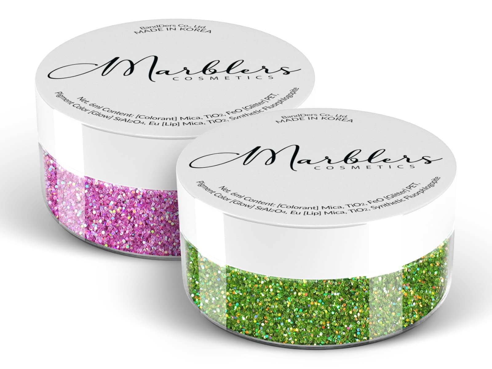 MARBLERS Cosmetic Grade Fine Glitter Duo [Holo Green Apple & Bubblegum] 0.36oz (10g) | Non-Toxic | Vegan | Cruelty-Free | Eyeshadow, Nail Polish, Nail Art | Festival, Rave & Party Makeup | Body & Face — image 1