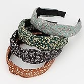 Amariver 4 Pcs Knotted Headbands for Women Floral Headband Boho Hair Band Black Green Blue Ginger Fashion Head Band Elastic Trendy Headbands Stylish Hair Accessories for Women Girls