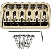 OVSAL 6 String Guitar Fixed Bridge 10.5mm Zinc Alloy Saddle Baseplate Electric Guitar Hardtail Bridge Compatible with Telecaster Tele Strat Style Electric Guitar Replacement Parts Gold
