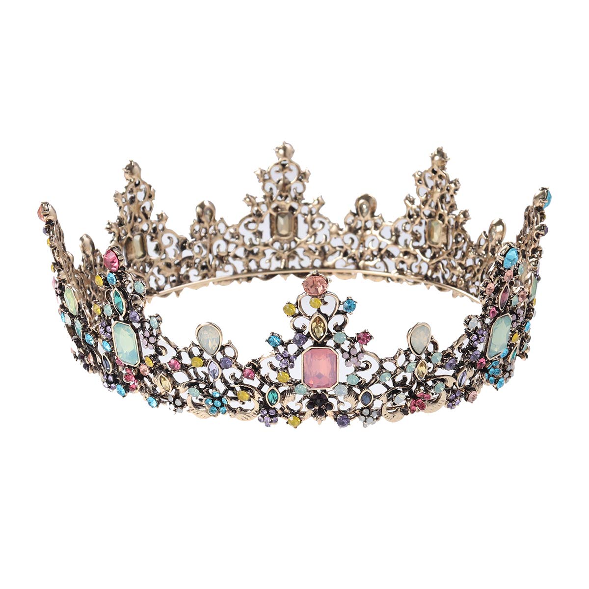 Frcolor Baroque Queen Crown Wedding Bridal Tiara Coloured Diamond Headpieces Crystal Crown for Pageant Prom Party