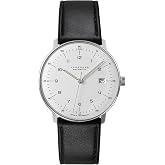 JUNGHANS Men's Max Bill Automatic White Dial Black Leather Strap Analog Watch 27/4700.02