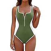 BMJL Women's Slimming One Piece Swimsuit Tummy Control Shapewear Bathing Suit Crisscross Back Color Block Swim Suit