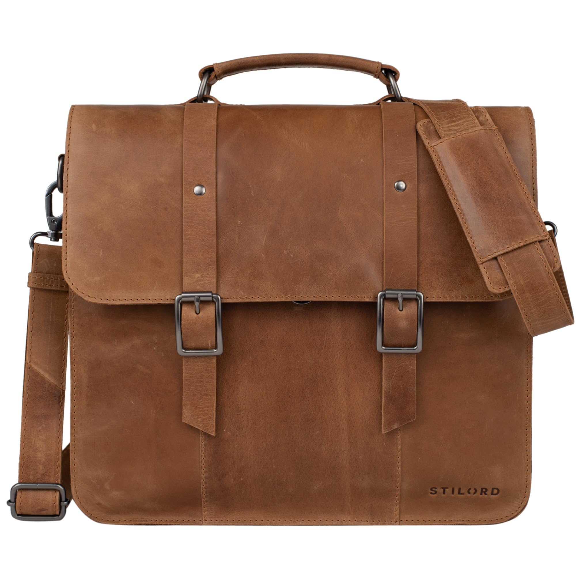 STILORD "Fabrizio" Teacher Bag Leather 13,3 Inch Laptop Bag Colour:taranto - Brown