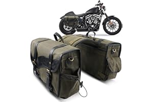 NICECNC Motorcycle Saddlebags Vintage Oil Waxed Canvas Leather, 30L Throw Over Saddle Bags Side Luggage Bags for Men Women Camping, Compatible with Harley, Honda, Suzuki, Yamaha, Adventure, Green
