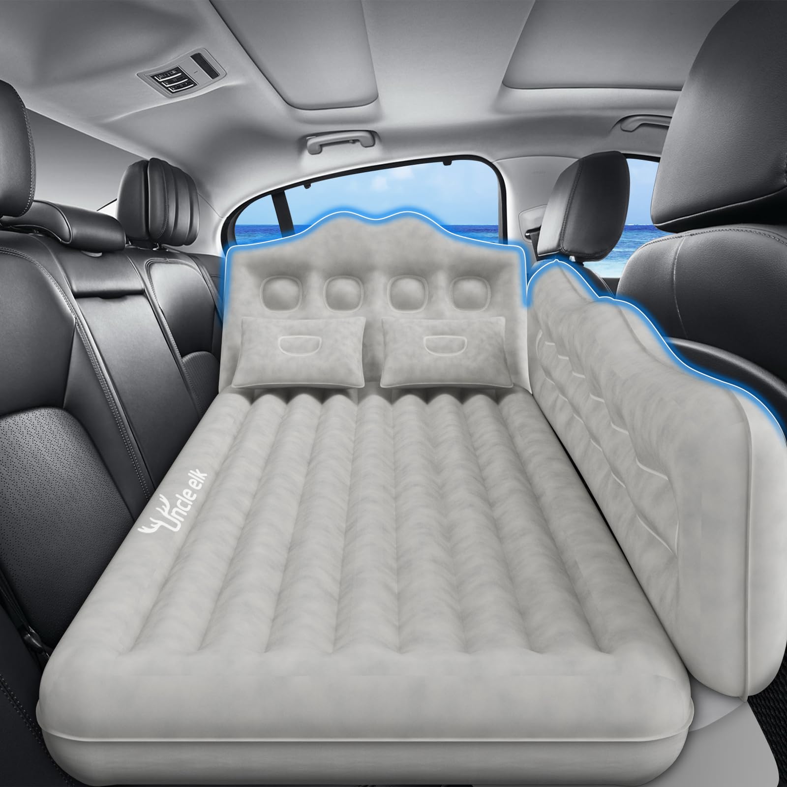 Photo 1 of Uncle elk Car Air Mattress Bed: Inflatable Back Seat Air Mattress for Car, Thickened Camping Sleeping Pads with 2 Pillows & Air Pumps, Fits Sedan/Truck/SUV, Grey