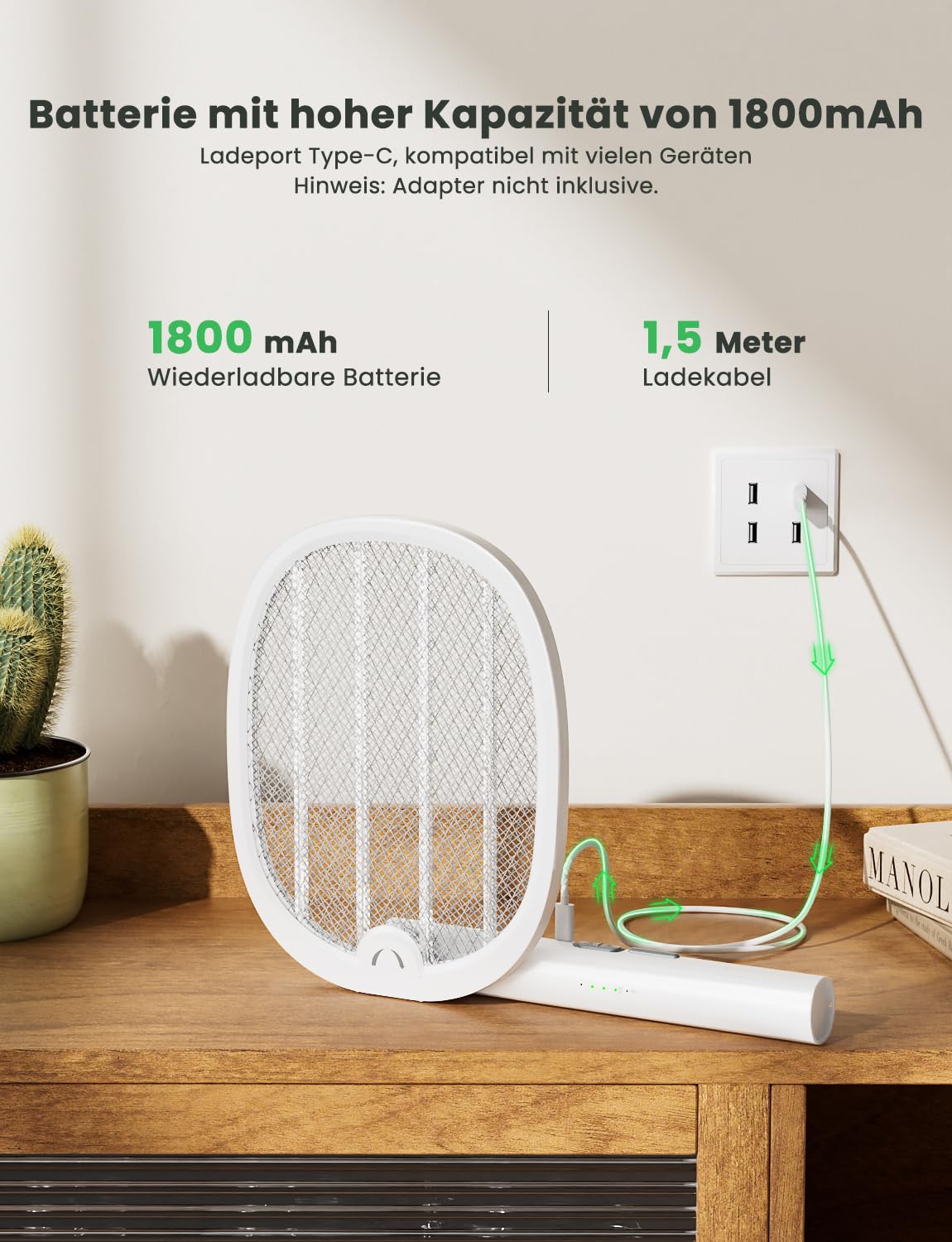 YISSVIC Elektrische Fliegenklatsche Extra Stark klappbar 2in1 Weiß 2 STK 6