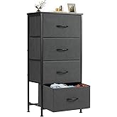 Sweetcrispy Nightstand Small Bedroom Dresser with 4 Fabric Drawers,Bed Side Furniture End Table, Wooden Top Cabinet Night Stand Dresser for Closet, Entryway, Dorm, Grey