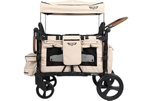 Keenz VYOO Stroller Wagon with Canopy - Foldable Design for Easy Storage, 5 Seating Positions for Kids, Enhanced Child Safety, All-Terrain Mobility, 2-Passengers, Mocha