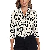 Soneven Women's 3/4 Sleeve Golf Polo Shirts V Neck Ruffle Sleeve Dressy Tops Casual Work Tunic Blouses