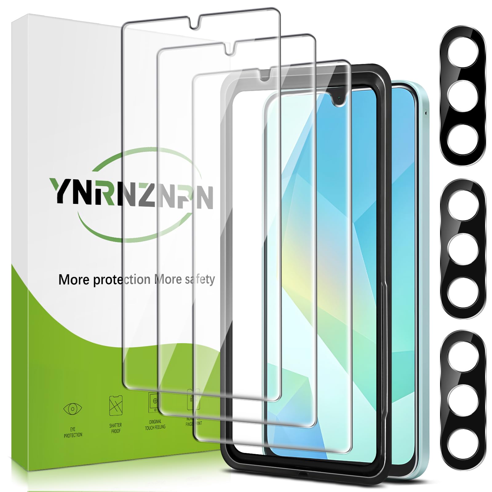 YNRNZNPN 3+3 Pack for Samsung Galaxy A16 5G Screen Protector with Camera Lens Protector 9H Tempered Glass,Anti Scratch, Bubble Free, Easy to install (Galaxy A16)